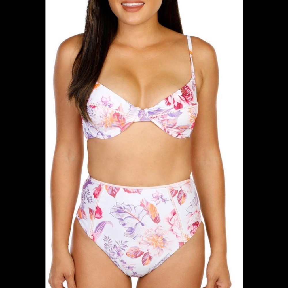 Nanette Lepore Dahlia Underwire Bikini Top & High Waist Bikini Bottom Set Two Pc